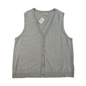 J. Crew‎ Women Gray Button Front Sweater-Vest Academia Preppy Sz XL Classic NWT